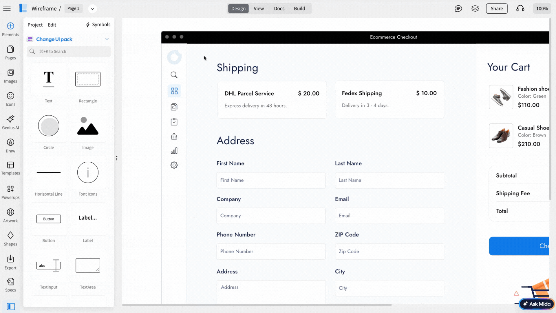 Selecting the component and set it as a primary container