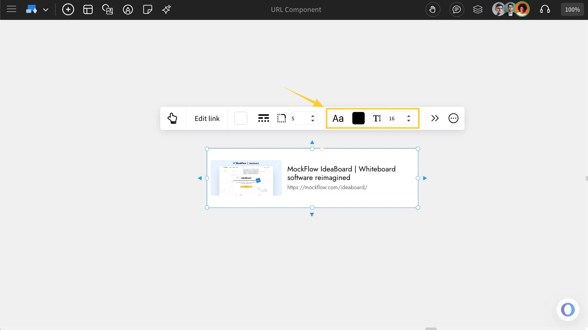 Font settings in URL Component - MockFlow IdeaBoard 