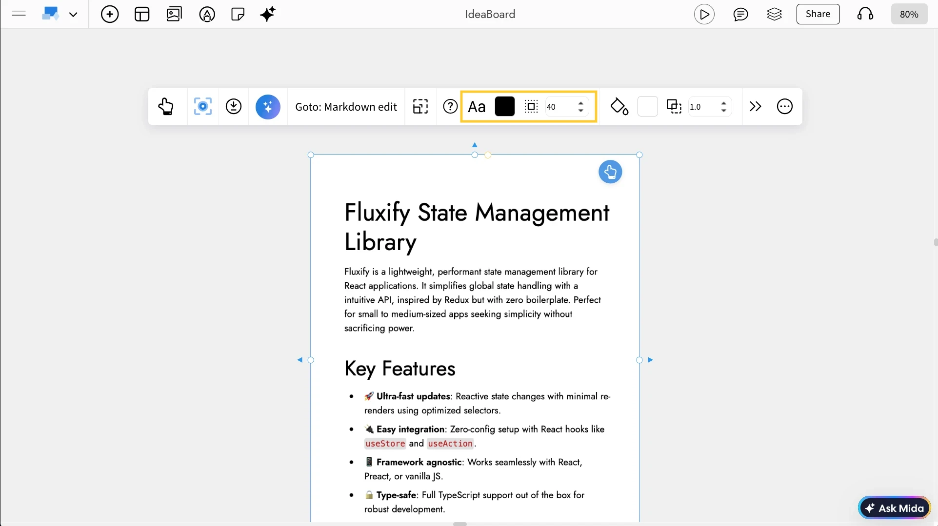 Font settings in Markdown Pro - MockFlow IdeaBoard