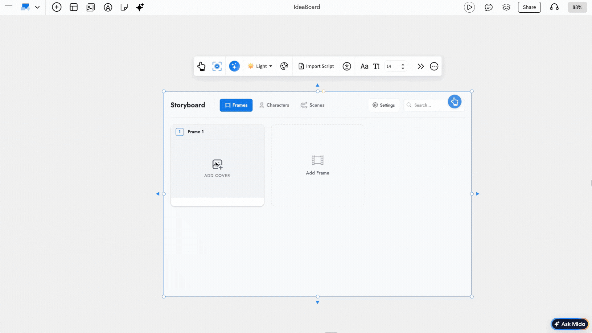 Editing the storyboard in MockFlow IdeaBoard