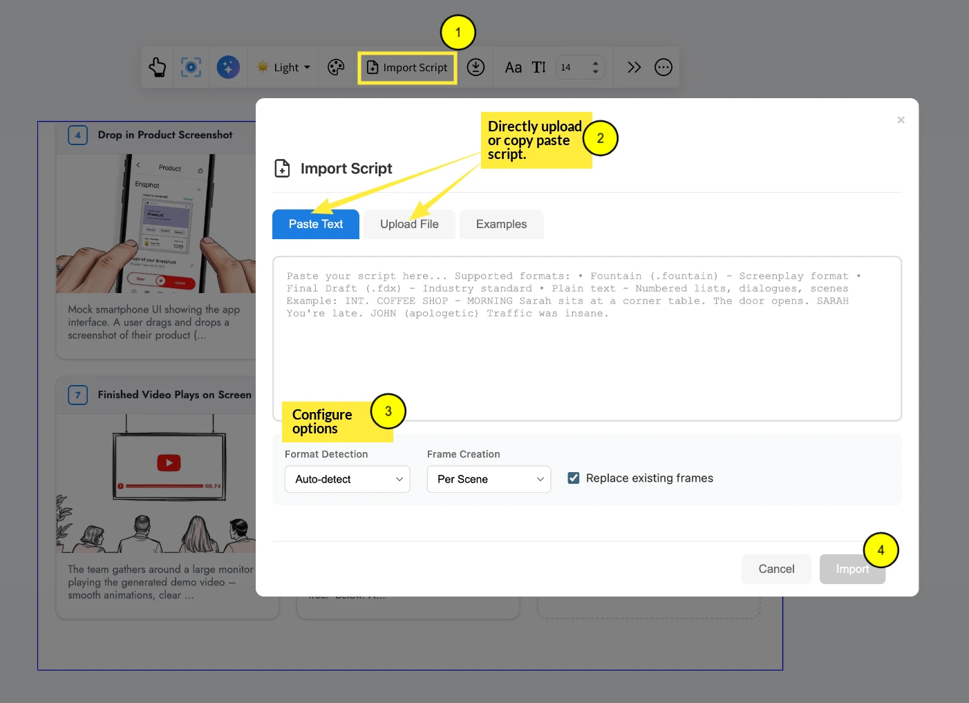 Uploading the script manually in storyboard - MockFlow IdeaBoard
