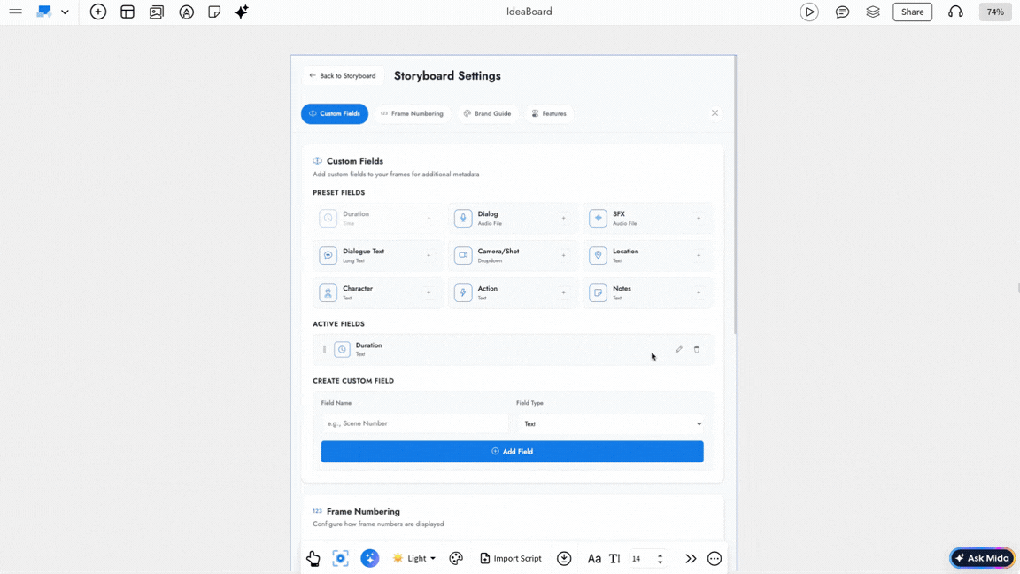Storyboard settings - MockFlow IdeaBoard