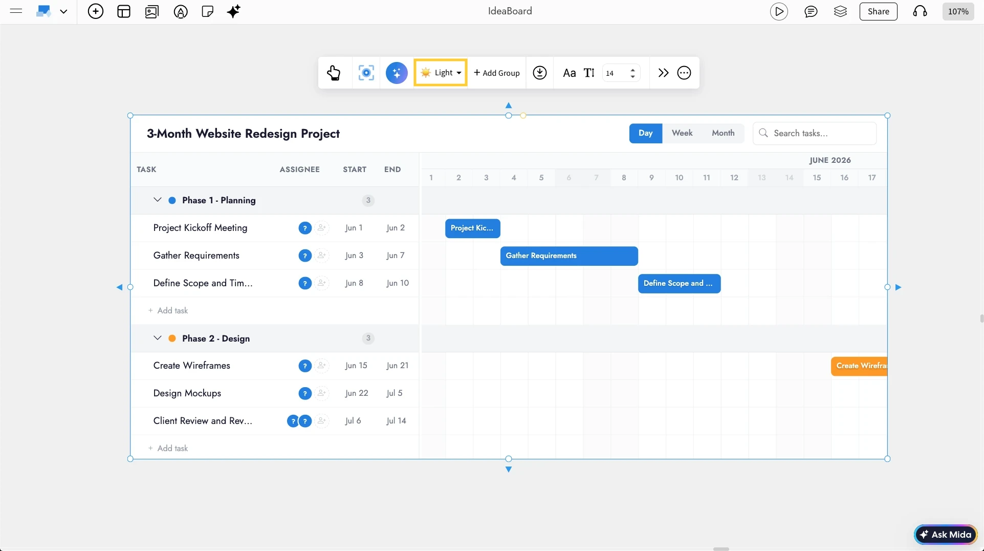 Themes in Gantt Chart - MockFlow IdeaBoard