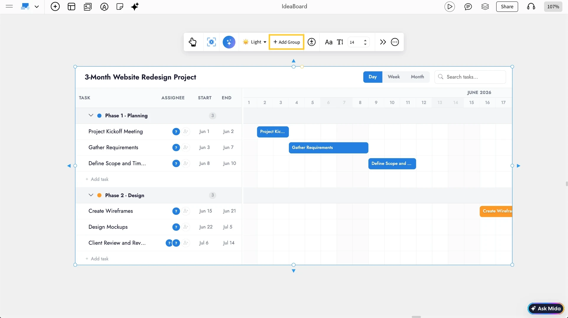 Groups in Gantt Chart - MockFlow IdeaBoard