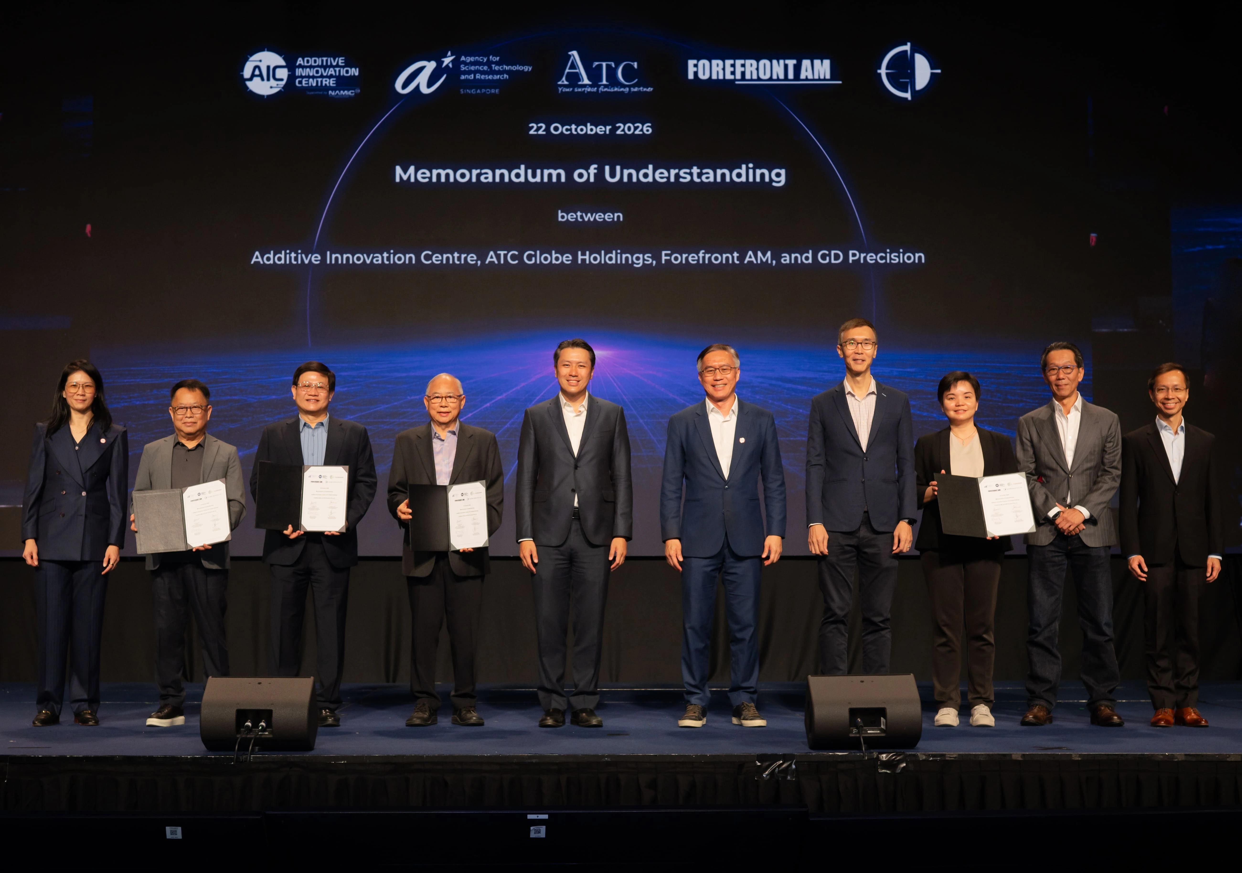 A_STAR’s Additive Innovation Centre (AIC), ATC Globe Holdings, Forefront Additive Manufacturing and GD Precision mark their new collaboration at GAMS 2026, witnessed by Guest-of-Honour Mr Shawn Huang, Senior Pa (2).jpg
